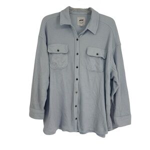 Aerie LumberJane blue Waffle Knit Button Down Shirt Womens Size Small oversized